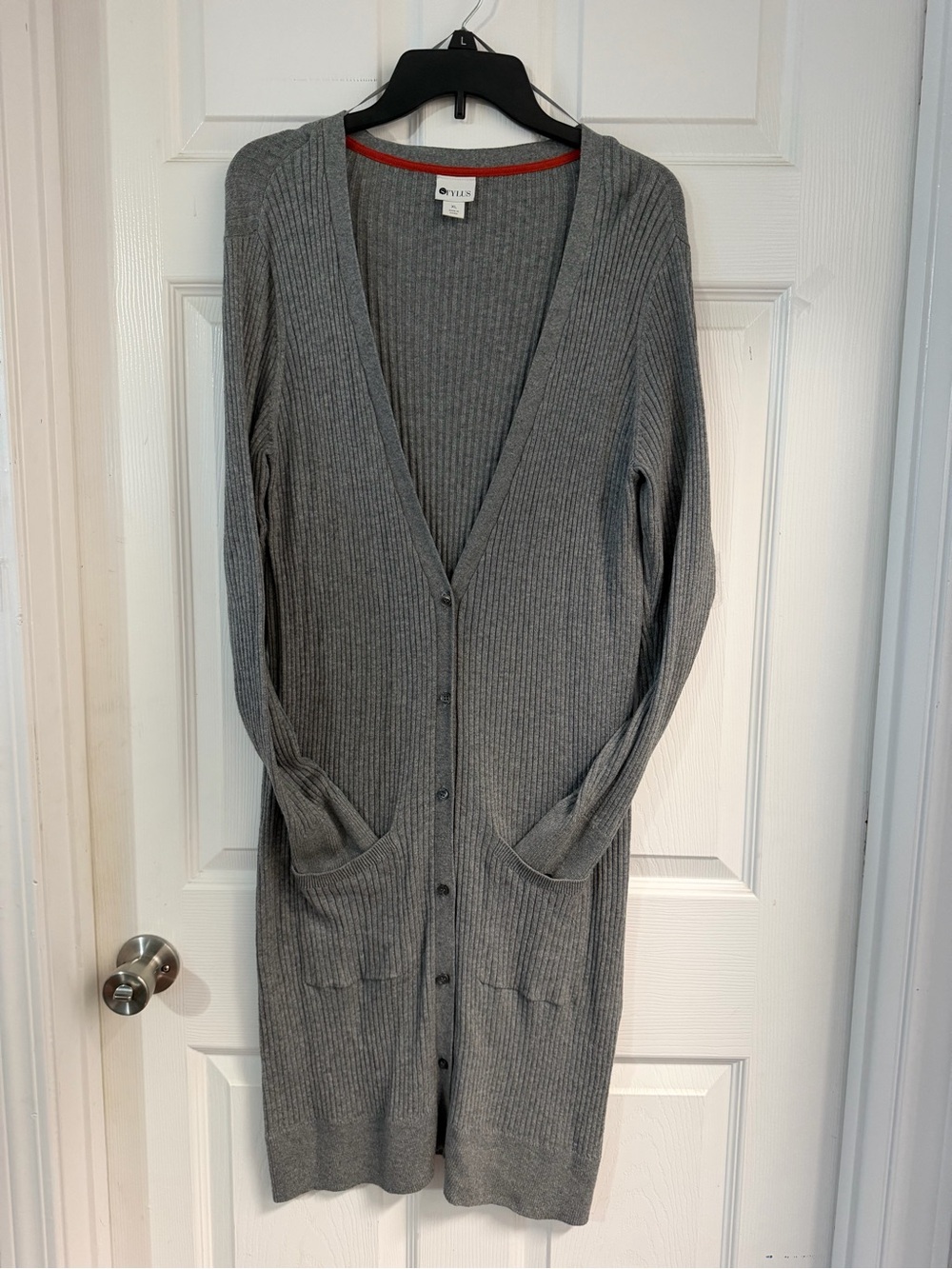 STYLUS Grey Ribbed Longline Button-Front Cardigan - Picture 2 of 9
